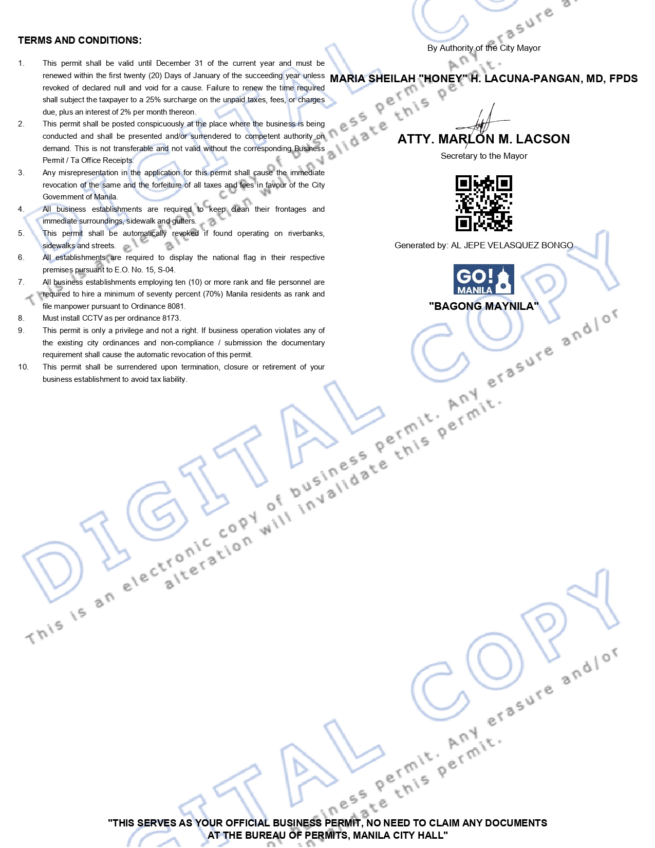 Business Permit · PHILIPPINE RENT A CAR®